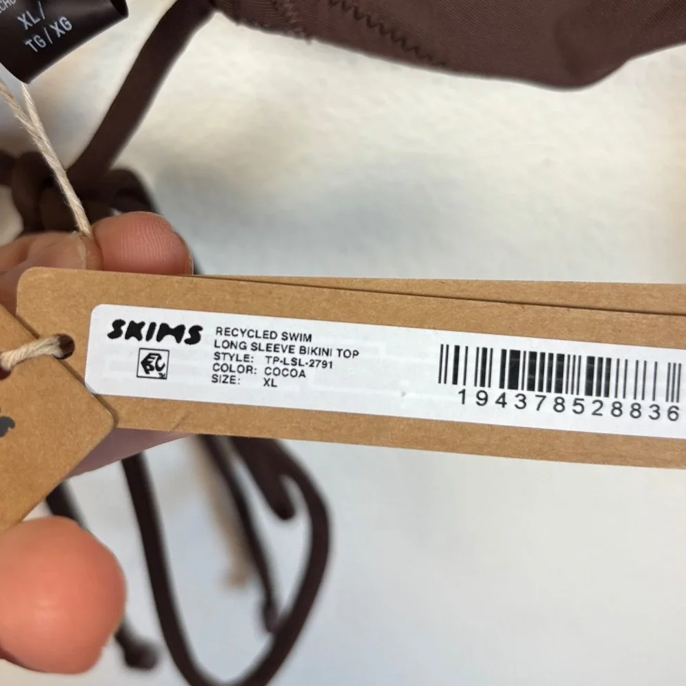 NWT Skims Signature Swim Long Sleeve Bikini Top Recycled Sz XL Cocoa Brown